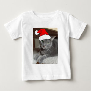 Camiseta De Bebé Gato gris azul ruso navidad