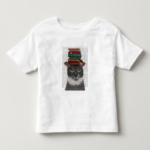 Camiseta De Bebé Gato gris con libros en la cabeza
