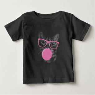 Camiseta De Bebé Gato Guay con gafas rosas y goma de burbuja