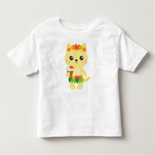 Camiseta De Bebé Gato hawaiano, gato lindo, gato amarillo, flores,