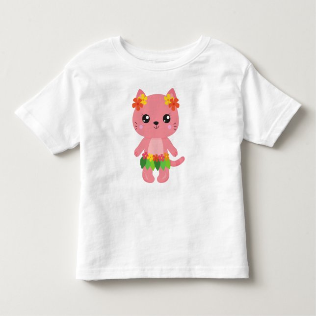 Camiseta De Bebé Gato hawaiano, gato lindo, gato rosado, flores, lu (Anverso)