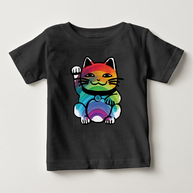 Camiseta De Bebé Gato japonés de buena suerte con arcoiris (Anverso)