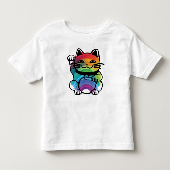 Camiseta De Bebé Gato japonés de buena suerte con arcoiris (Anverso)