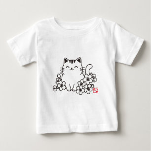 Camiseta De Bebé Gato japonés lindo y Sakura con sello "Neko"