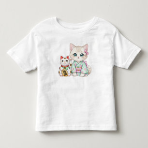 Camiseta De Bebé Gato Kawaii y Maneki Neko, por Natasha Us