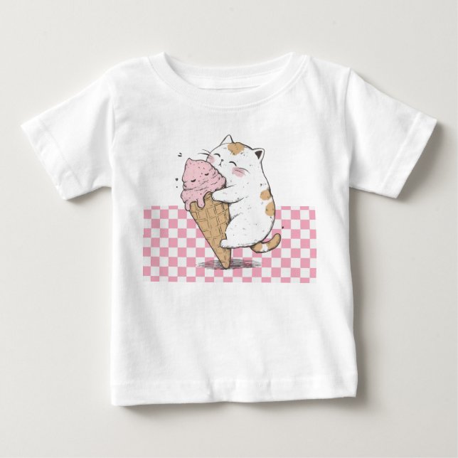 Camiseta De Bebé Gato lindo con crema de hielo (Anverso)