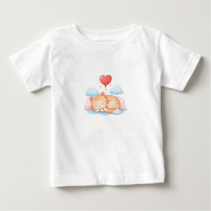 Camiseta De Bebé Gato Lindo Durmiendo con Globo de Corazón
