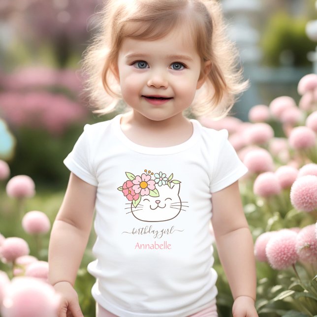 Camiseta De Bebé Gato lindo Gatito Nombre Chica Floral Floral (Cute Cat Kitten Name Girl Floral Floral Toddler T-shirt)
