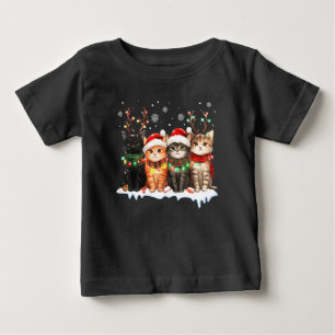 Camiseta De Bebé Gato Luces de Navidad Reno Santa Gato de Navidad