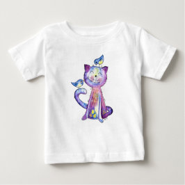 Camiseta De Bebé Gato malva chiflado con pájaros