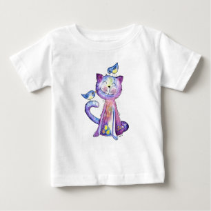 Camiseta De Bebé Gato malva chiflado con pájaros