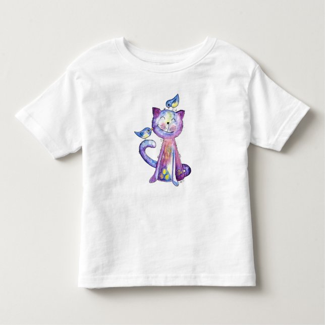 Camiseta De Bebé Gato malva chiflado con pájaros (Anverso)