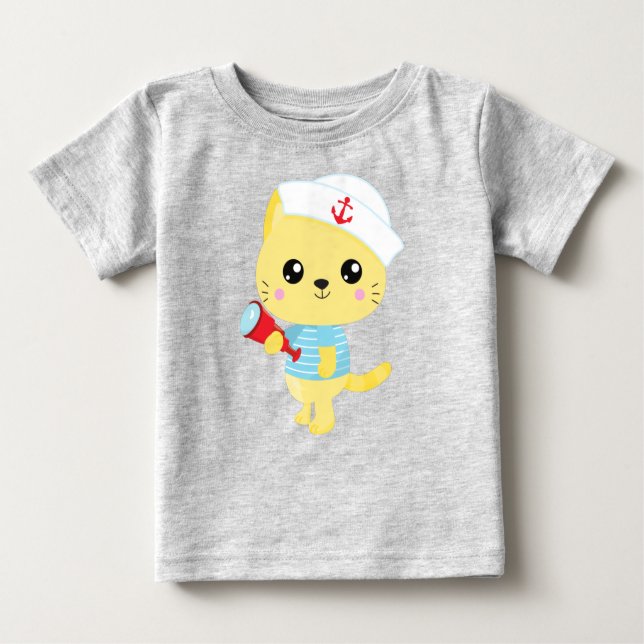 Camiseta De Bebé Gato marinero, capitán de barco, Gorra marinero, g (Anverso)