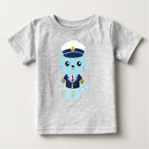 Camiseta De Bebé Gato marinero, Gorra marinero, capitán de barco, g