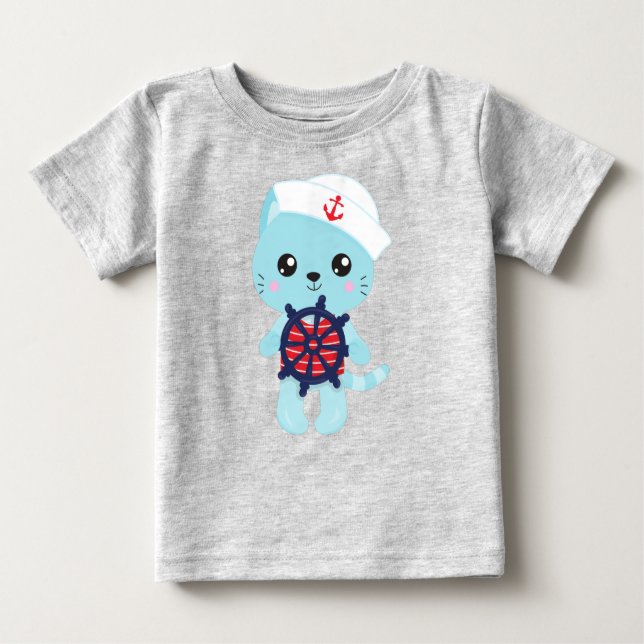 Camiseta De Bebé Gato marinero, Gorra marinero, capitán de barco, g (Anverso)