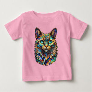 Camiseta De Bebé Gato Multicolor de vidrio manchado de mosaico 760