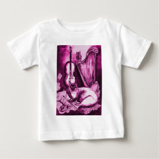 Camiseta De Bebé GATO MUSICAL Y OWL color rosa Fuchsia morado blanc