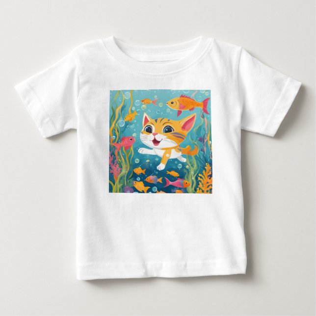 Camiseta De Bebé Gato nadador (Anverso)
