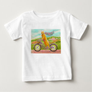Camiseta De Bebé Gato naranja en una bicicleta morada