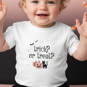 Camiseta De Bebé Gato Negro Calabaza Rosa Truco o Regalo ID1325