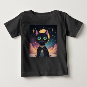 Camiseta De Bebé Gato negro cósmico futurista atómico en luz de lun