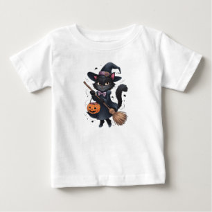 CAMISETA DE BEBÉ GATO NEGRO DE BRUJA FUE A PEDIR DULCES O TRUCO