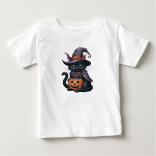 CAMISETA DE BEBÉ GATO NEGRO DE BRUJA FUE A PEDIR TRUCO O TRATO