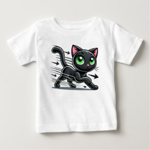 Camiseta De Bebé Gato negro de dibujos animados con ojos verdes vib