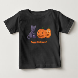 Camiseta De Bebé Gato negro de Halloween, calabazas, linterna mágic