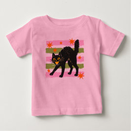 Camiseta De Bebé Gato negro de Halloween lindo con rayas rosadas y 