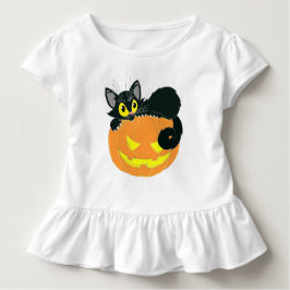 Camiseta De Bebé Gato negro de Halloween y calabaza