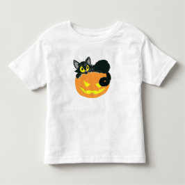 Camiseta De Bebé Gato negro de Halloween y calabaza