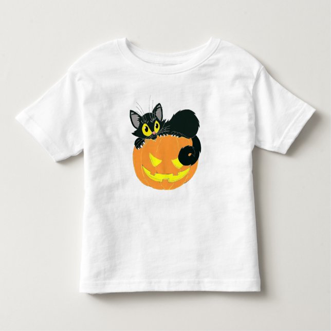 Camiseta De Bebé Gato negro de Halloween y calabaza (Anverso)