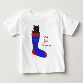 Camiseta De Bebé Gato negro en Navidades en primera Navidad