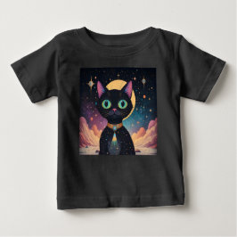 Camiseta De Bebé Gato negro futurista atómico en luz de la luna