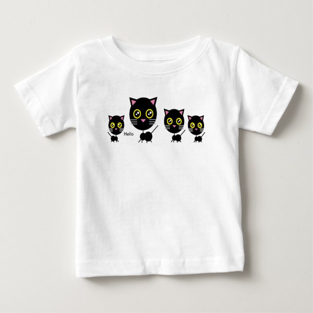 Camiseta De Bebé Gato negro geométrico (Anverso)
