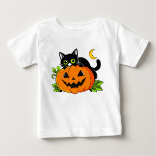 Camiseta De Bebé Gato negro lindo en calabaza de Jack-O'-Lantern de