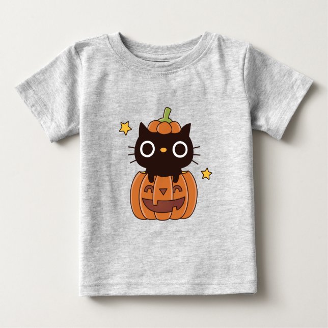 Camiseta De Bebé Gato negro lindo feliz de Halloween en bebé de cal (Anverso)