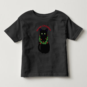 Camiseta De Bebé Gato negro   Navidades Meowy   Holly garland