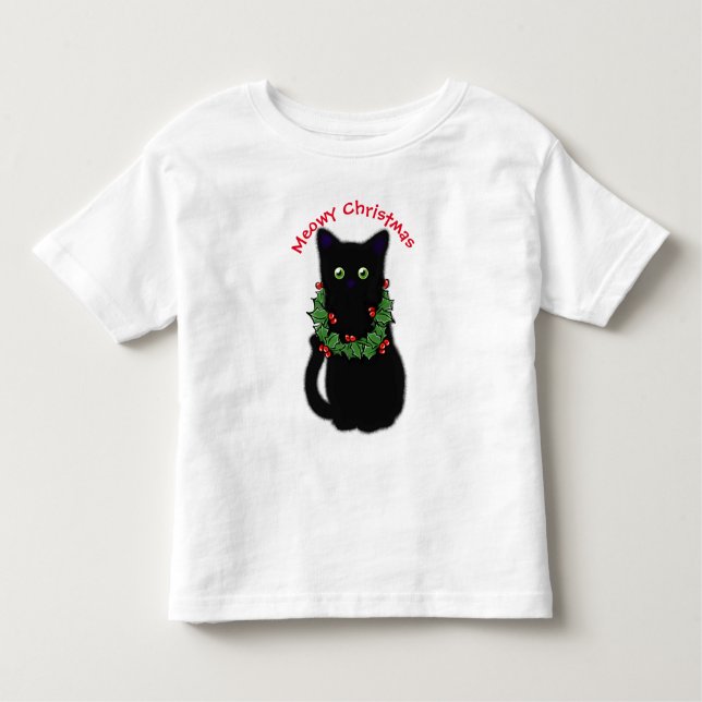 Camiseta De Bebé Gato negro | Navidades Meowy | Holly garland (Anverso)