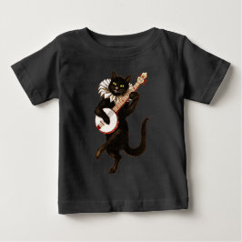 Camiseta De Bebé Gato negro que toca el banjo