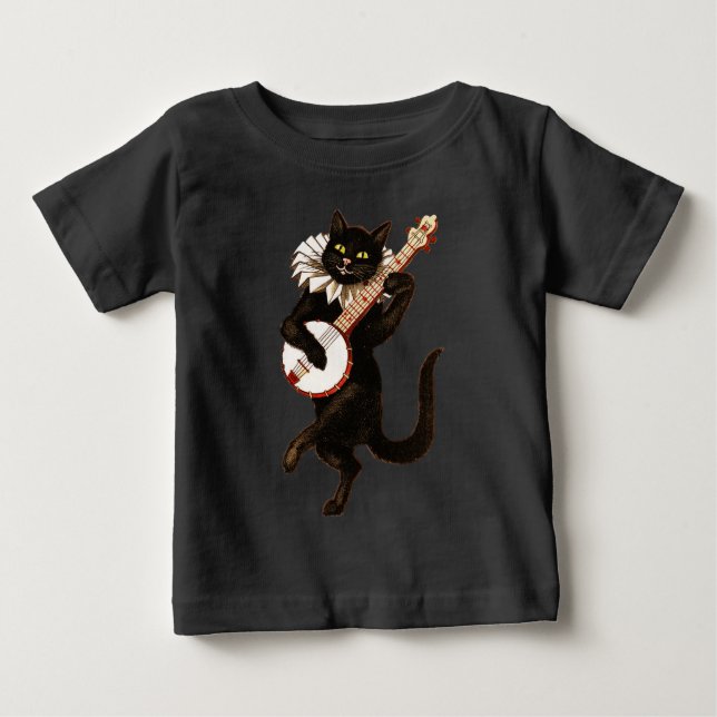 Camiseta De Bebé Gato negro que toca el banjo (Anverso)
