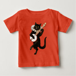Camiseta De Bebé Gato negro que toca el banjo