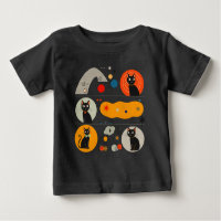 Gato Negro Retro MCM: Arte Gráfico Abstracto Cósmi