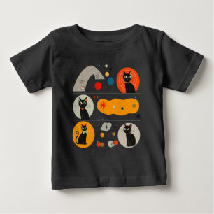 Camiseta De Bebé Gato Negro Retro MCM: Arte Gráfico Abstracto Cósmi