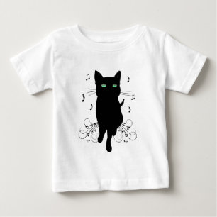 Camiseta De Bebé Gato negro rodeado de notas susurrantes de música