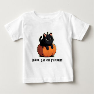 Camiseta De Bebé Gato negro sobre calabaza