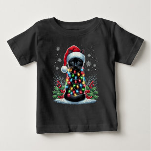 Camiseta De Bebé Gato Negro Sombrero de Santa Navidad Divertido Gat
