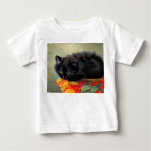 Camiseta De Bebé Gato negro vintage con manta de flor roja