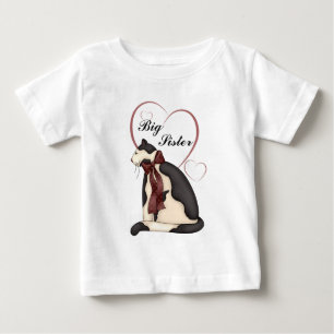 Camiseta De Bebé Gato negro y blanco gatito y corazón Gran Hermana